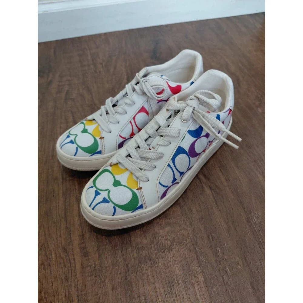 Coach Clip Low Top Sneaker In Rainbow Signature Canvas Women's Size 5.5B